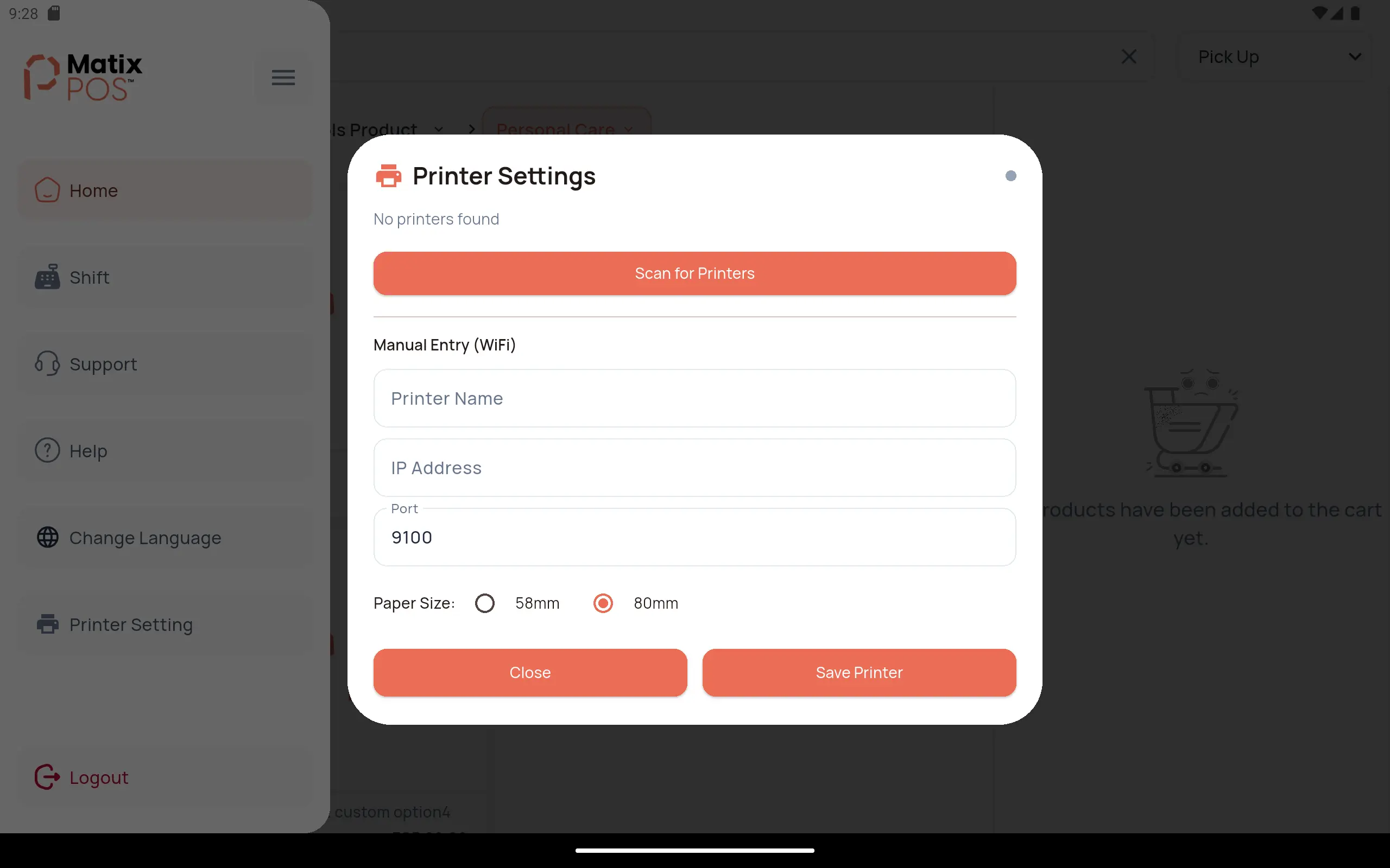 Matix POS screenshot